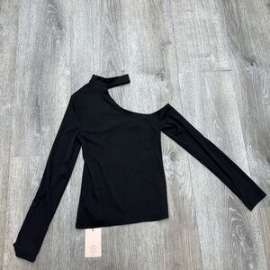 SHEIN Black One-Shoulder Long Sleeve Top with Strap Detail
